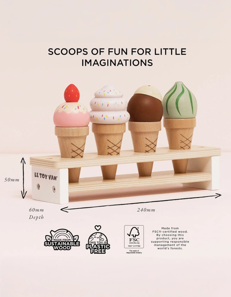 Wooden Ice Cream Cones Set ( W:10cm D:10cm H:13.7cm)