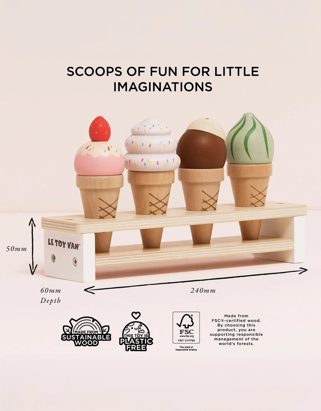 Wooden Ice Cream Cones Set ( W:10cm D:10cm H:13.7cm)