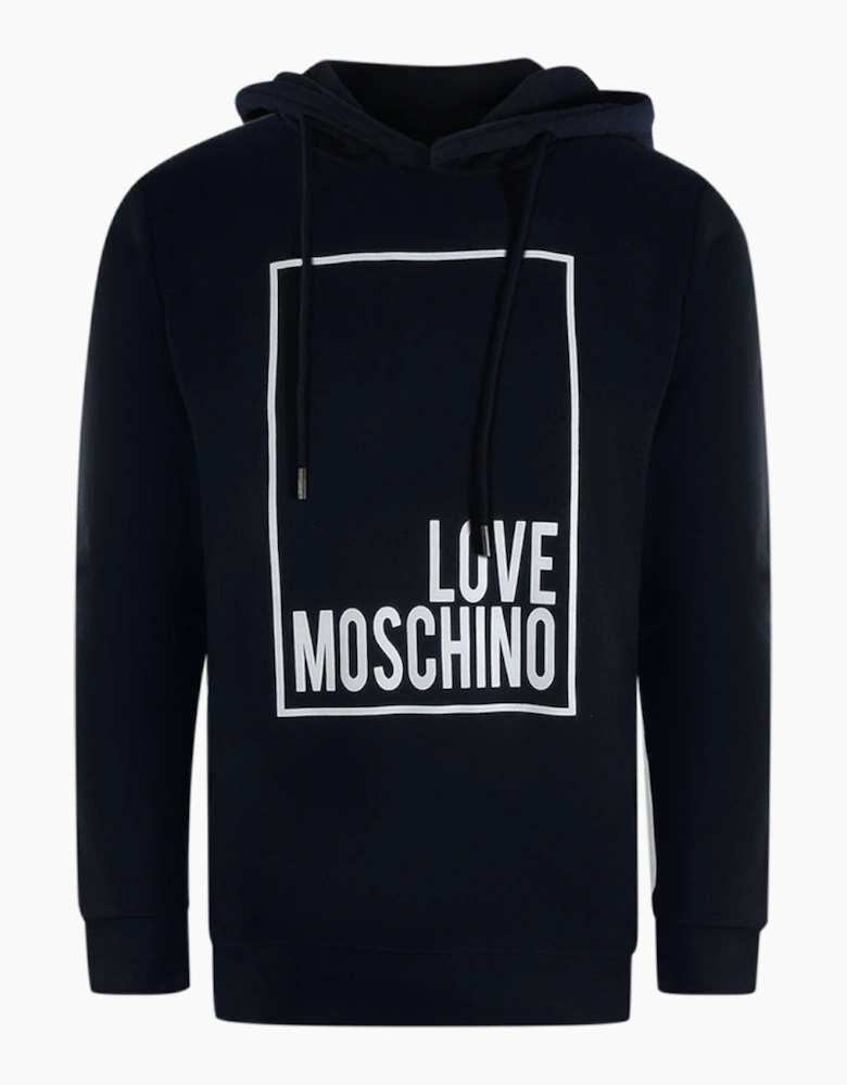 Navy Blue Hoodie White Box Logo