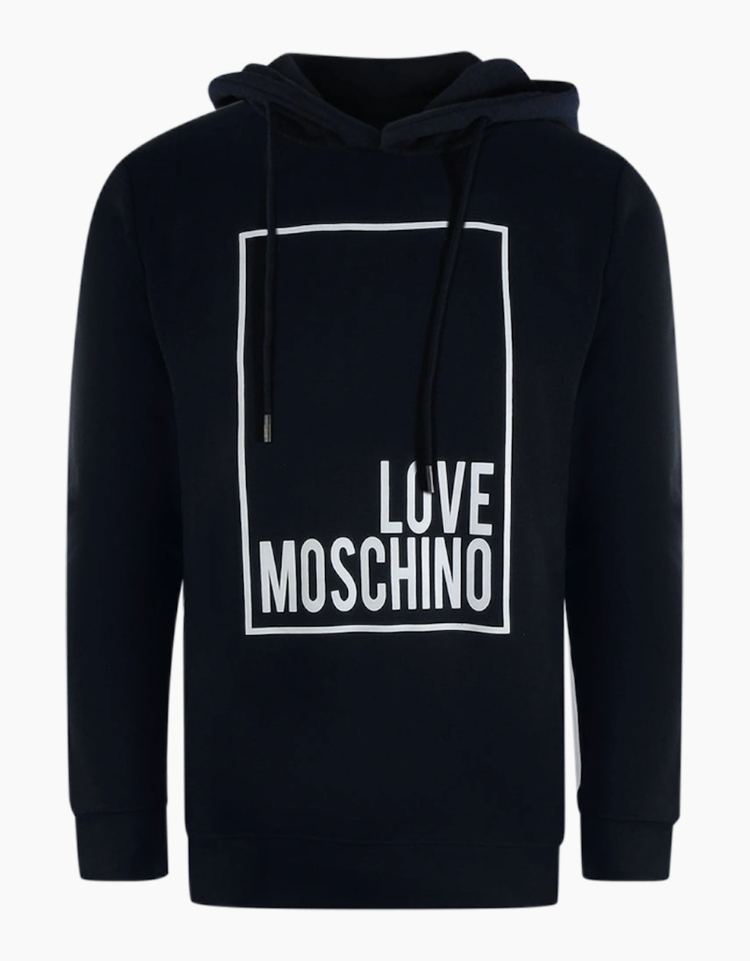 Love Moschino Men's Black Navy Blue Hoodie White Box Logo - Size: 42