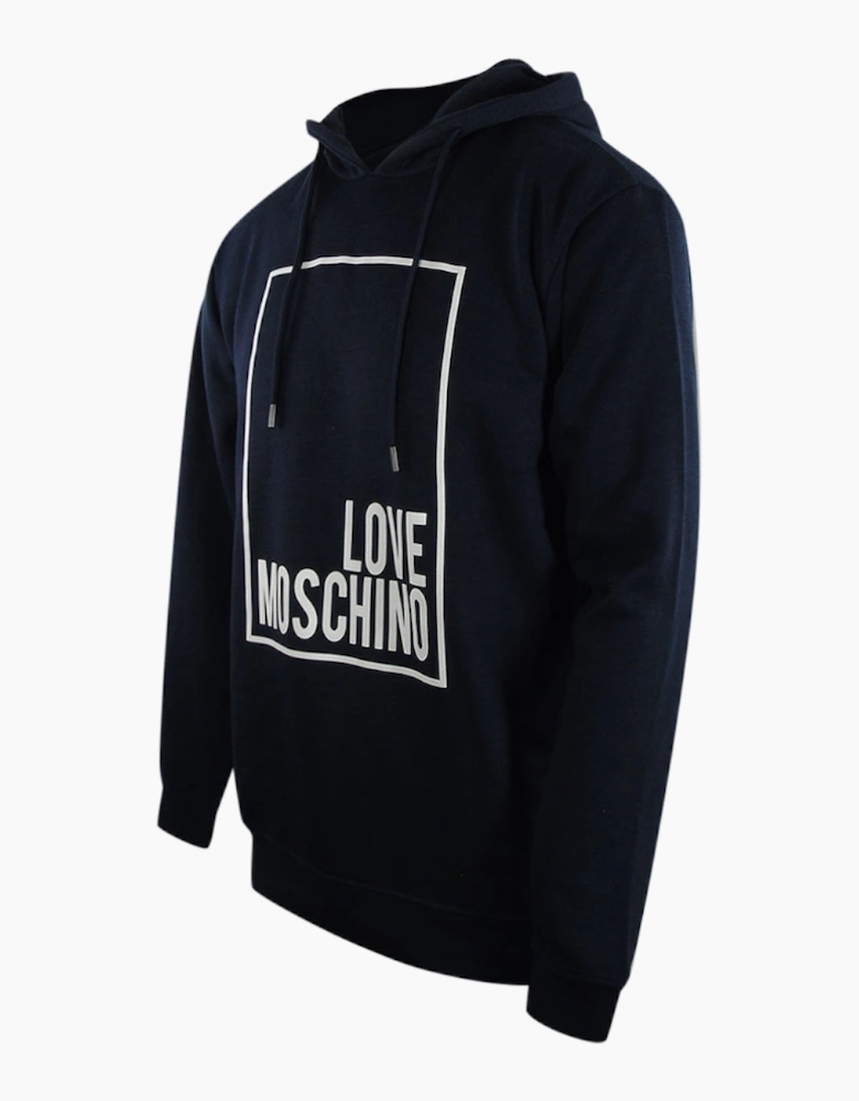 Navy Blue Hoodie White Box Logo