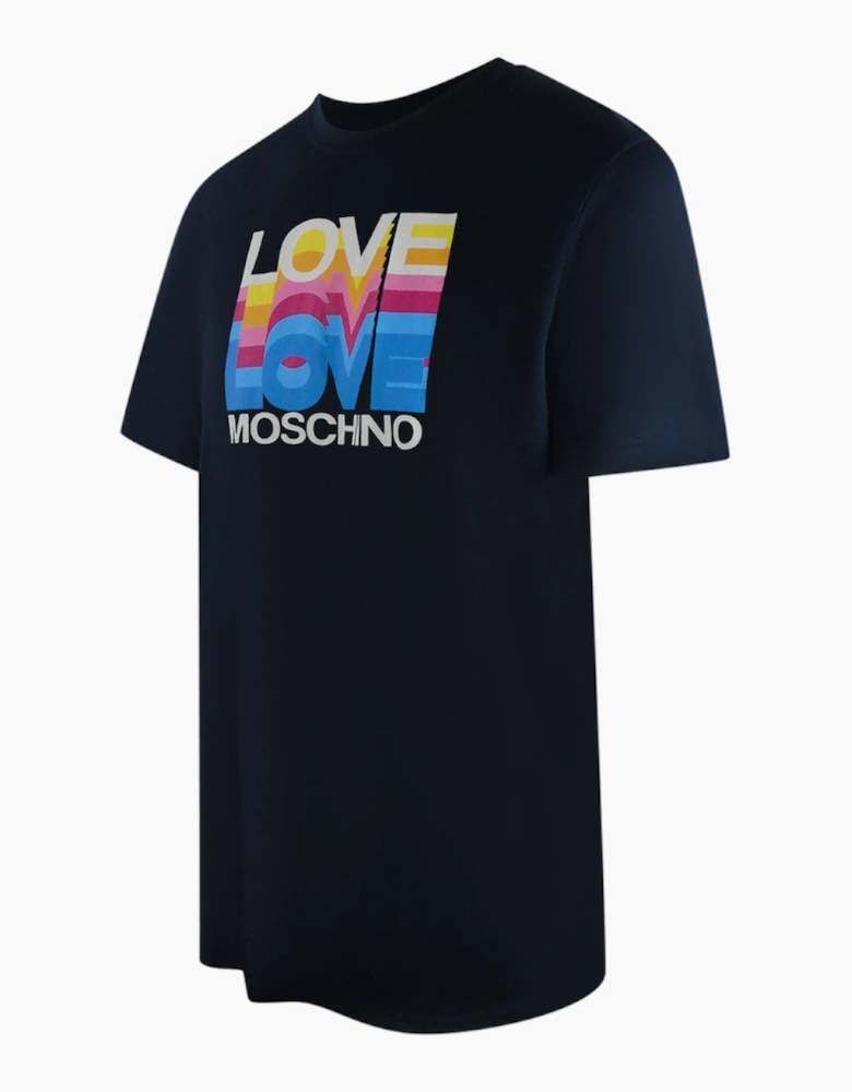 Navy Blue T-Shirt Large Love Colourful Logo