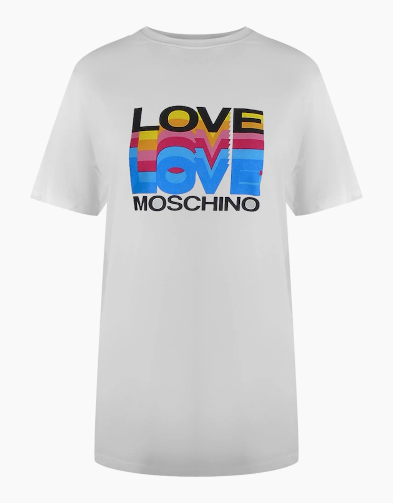 White T-Shirt Large Colourful Love Logo