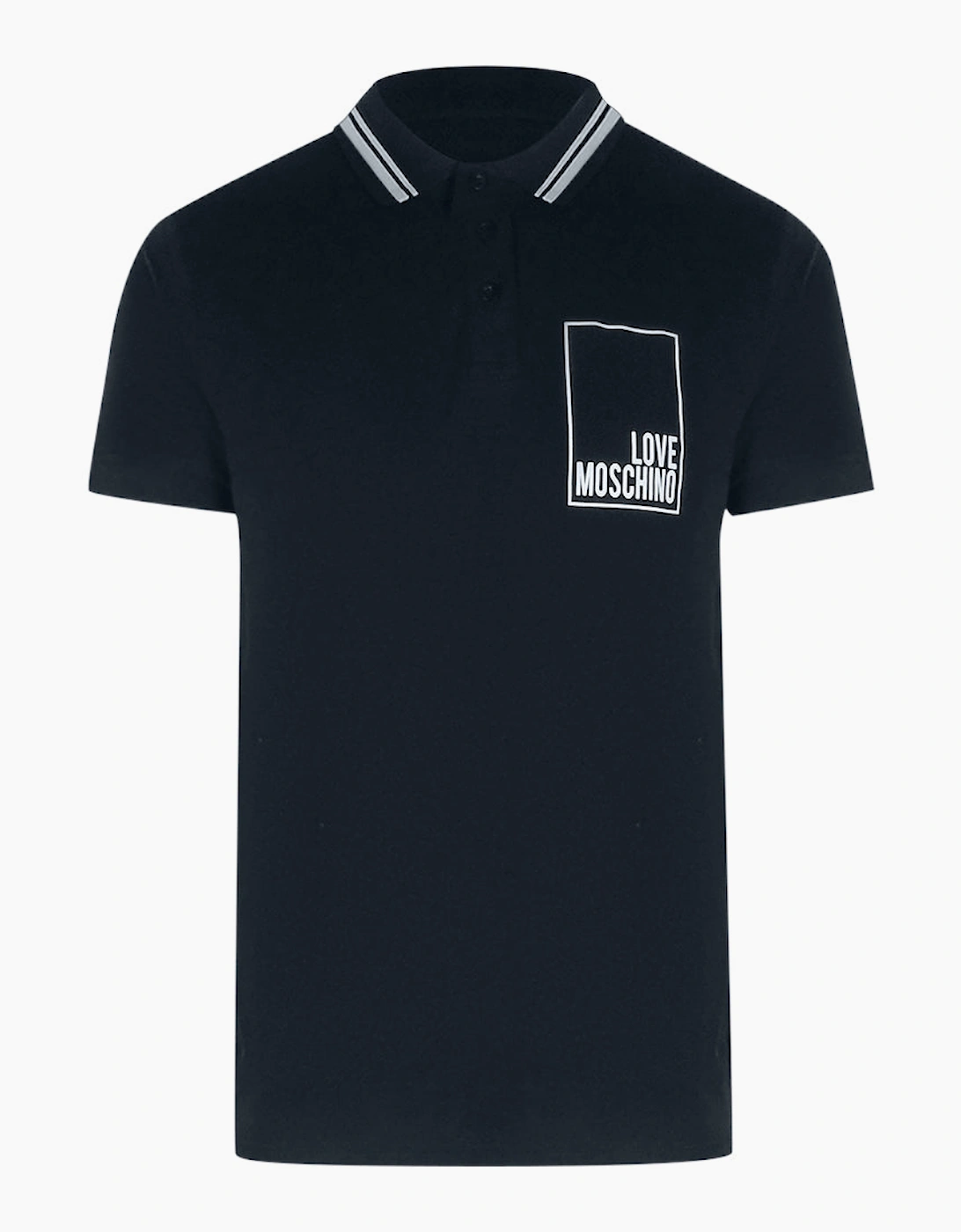 Love Moschino Men's Love Moschino Navy Blue Polo Shirt Small White Box Logo - Black