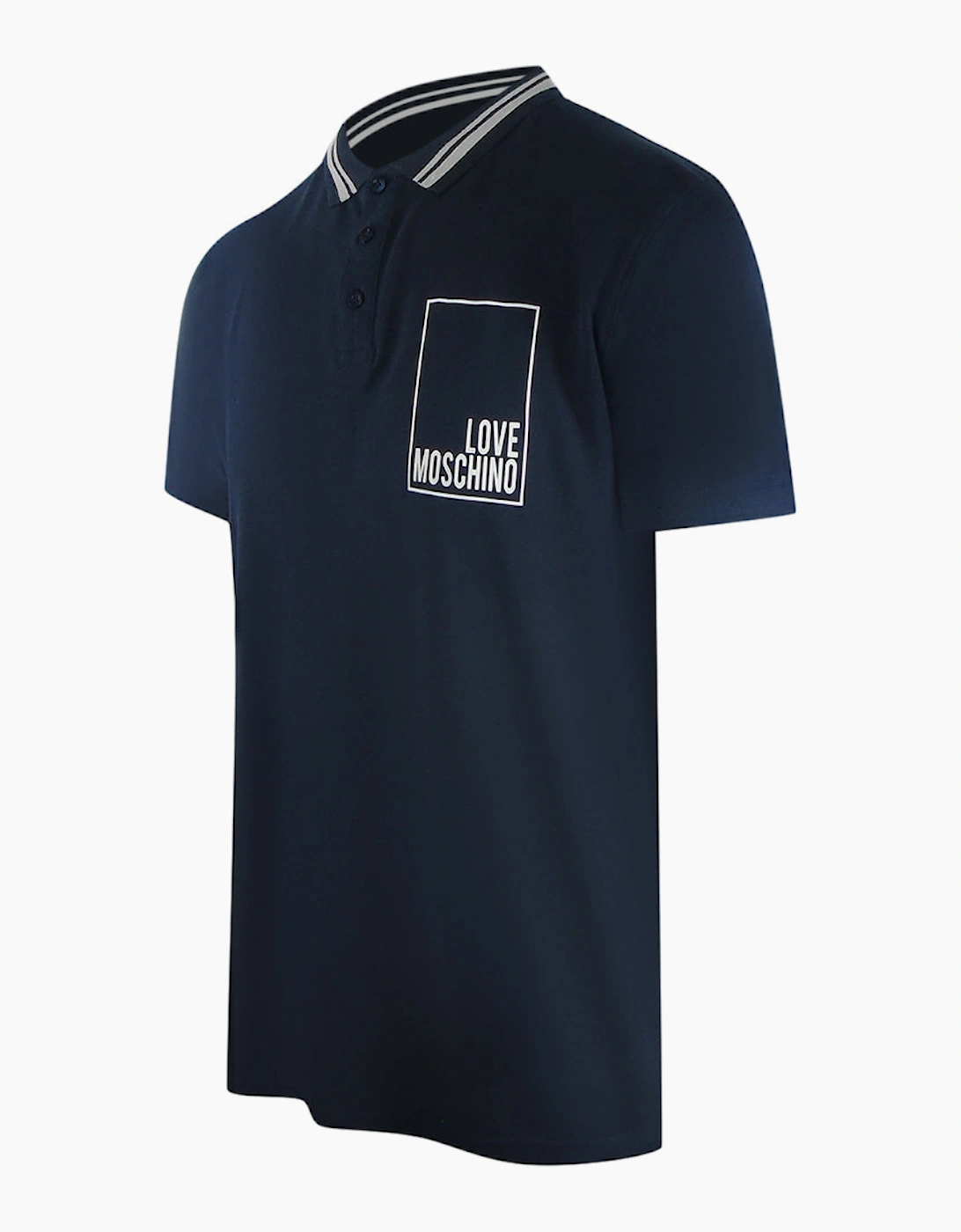 Love Moschino Men's Black Navy Blue Polo Shirt White Box Logo  38 M