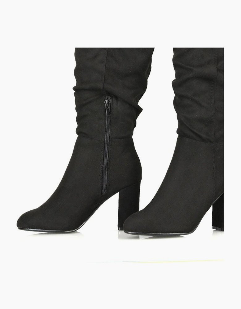 Womens/Ladies Alana Block Heel Ruched Knee-High Boots