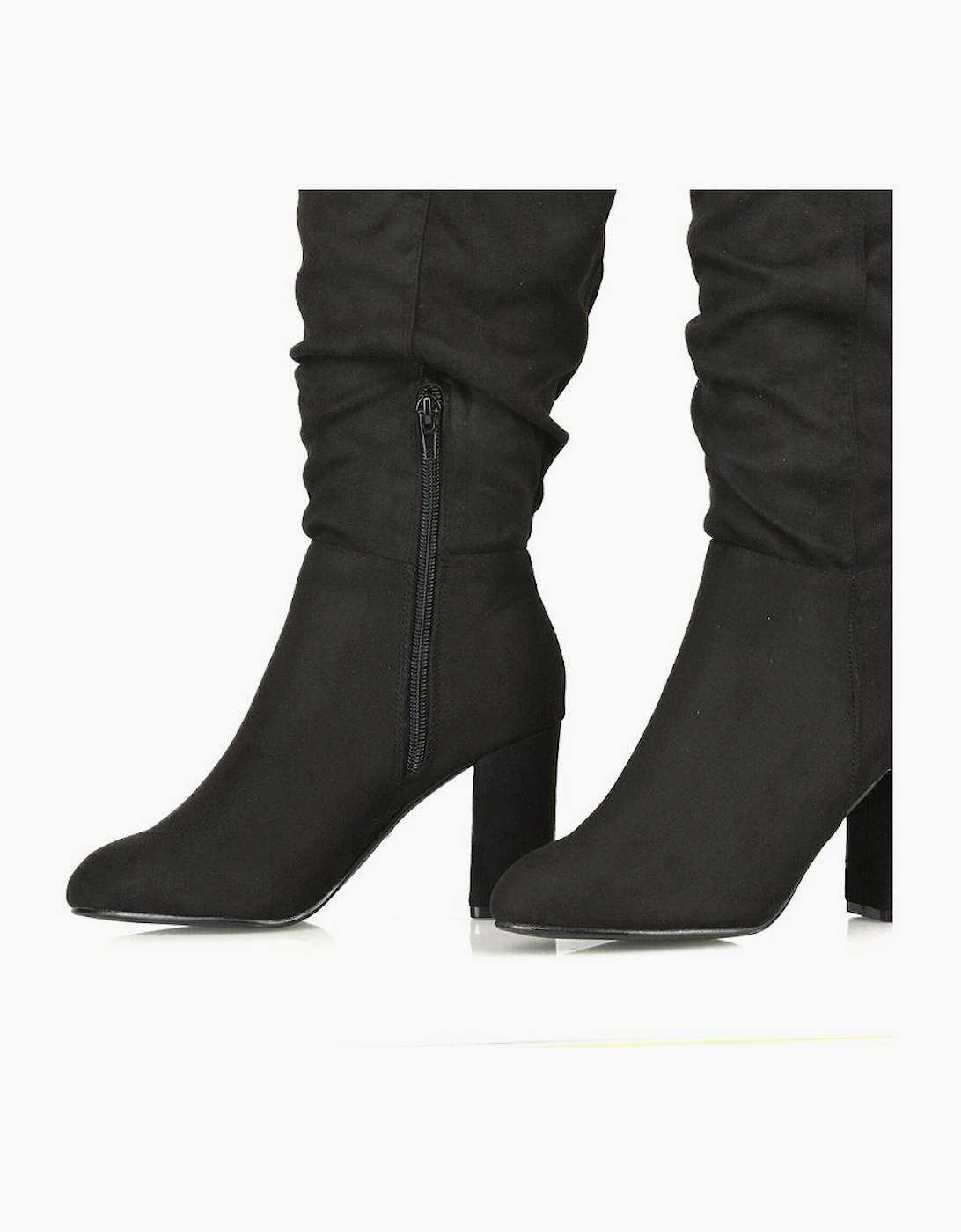 Womens/Ladies Alana Block Heel Ruched Knee-High Boots