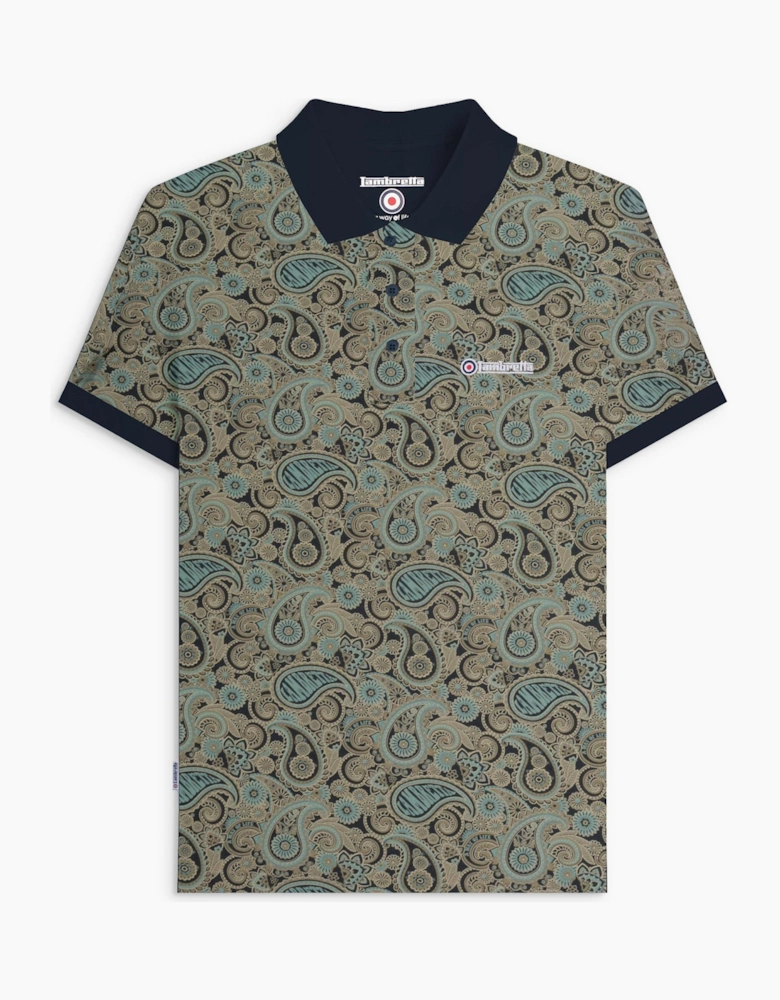 Lambretta Mens Paisley Brand Three Button Retro Polo Shirt Top