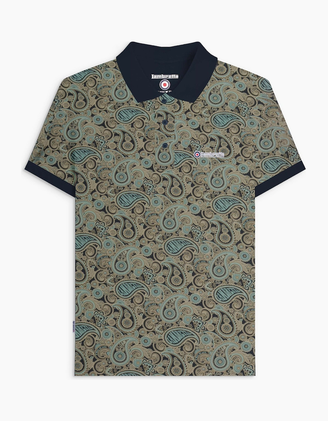 Lambretta Mens Paisley Brand Three Button Retro Polo Shirt Top