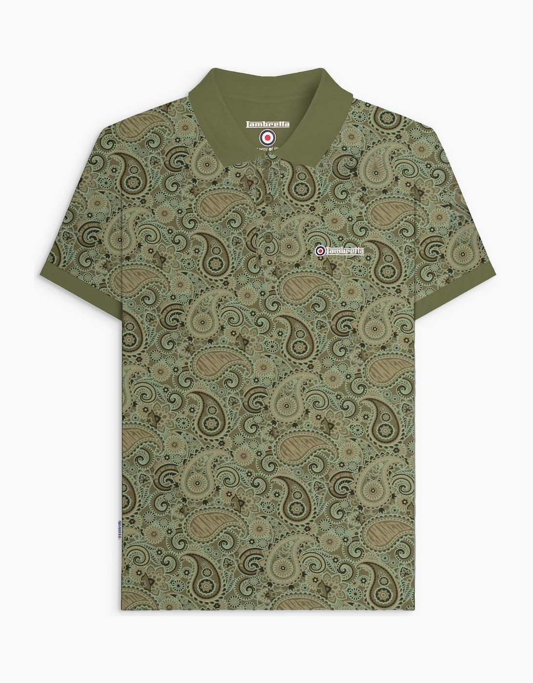 Lambretta Mens Paisley Brand Three Button Retro Polo Shirt Top