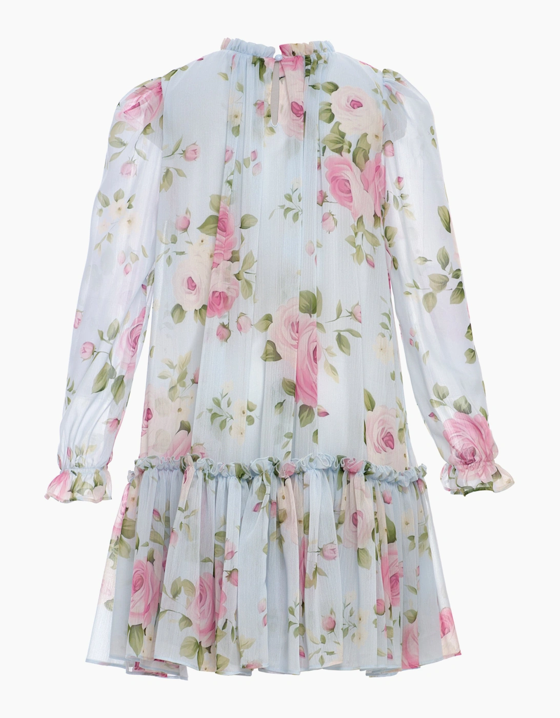 Girls Rose Print Occasion Dress in Blue