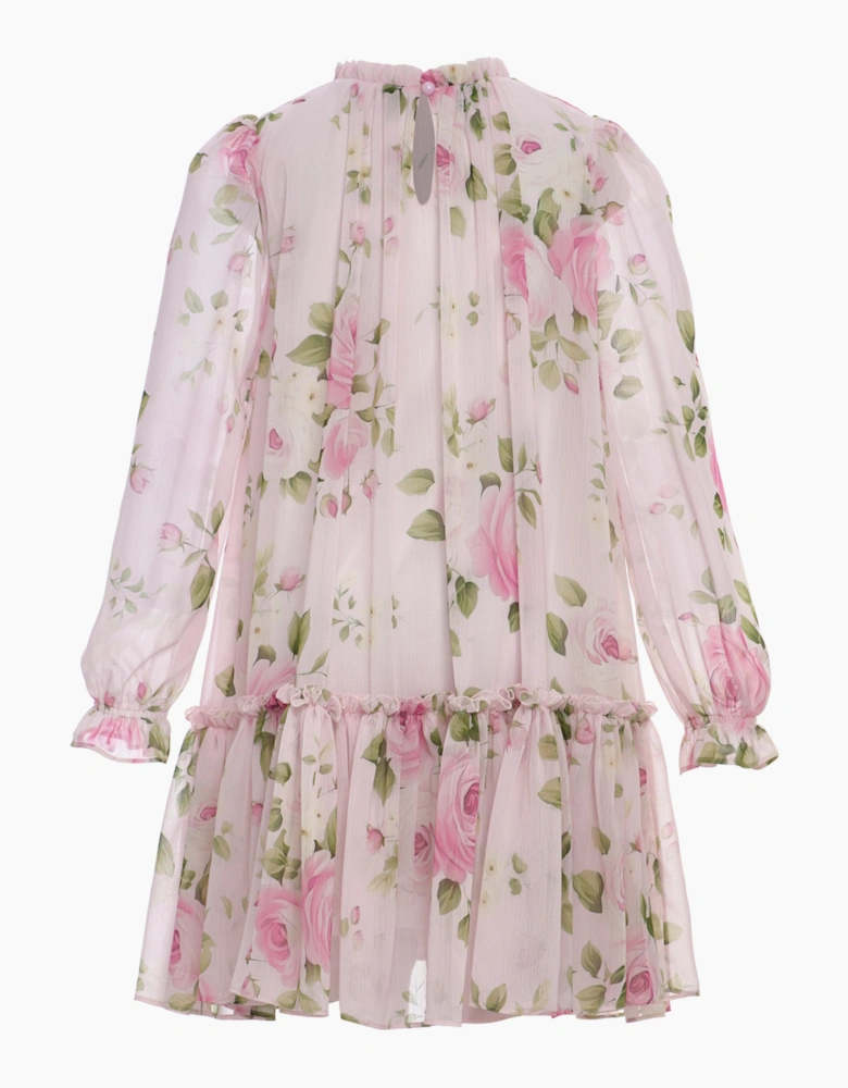 Girls Rose Print Occasion Dress in Ivory