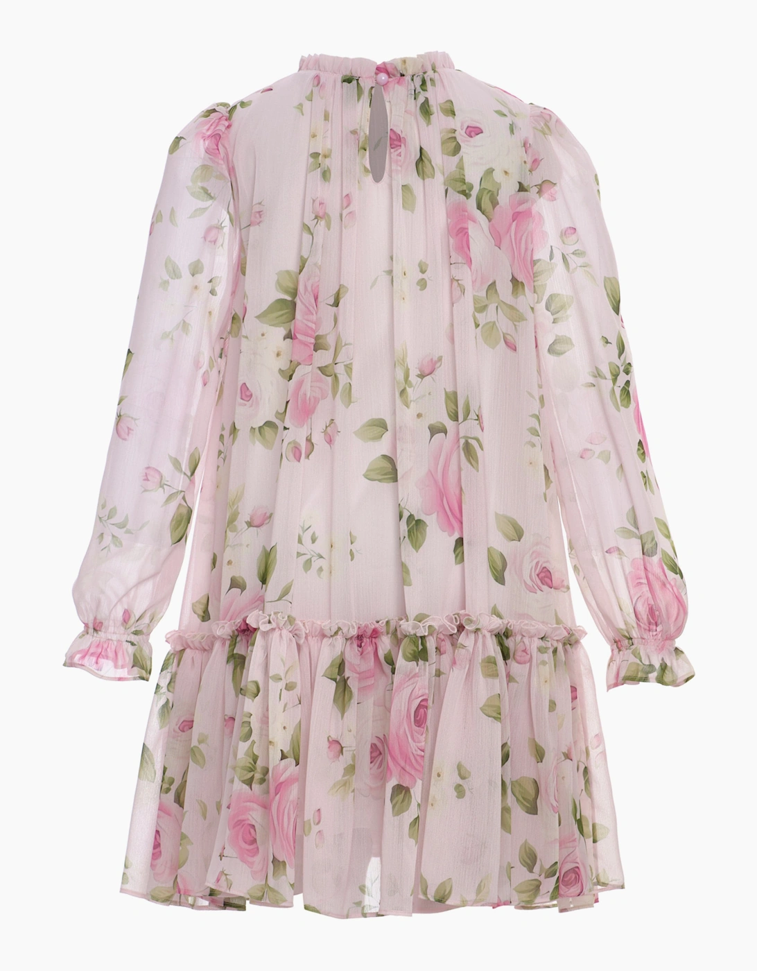 Girls Rose Print Occasion Dress in Ivory