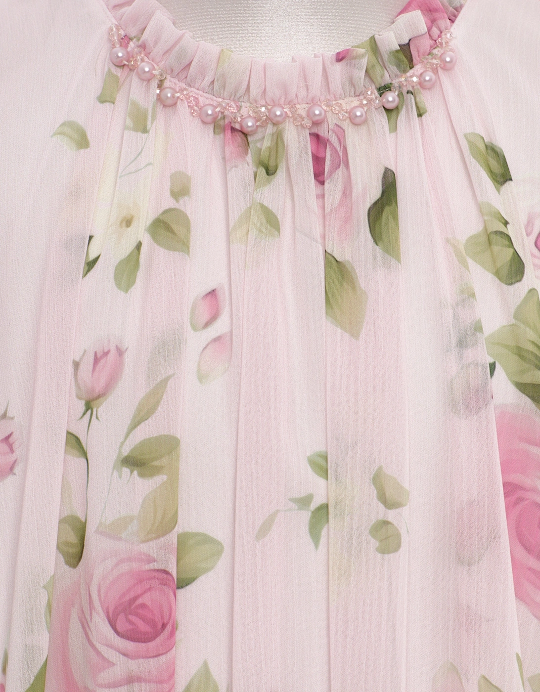 Girls Rose Print Occasion Dress in Ivory