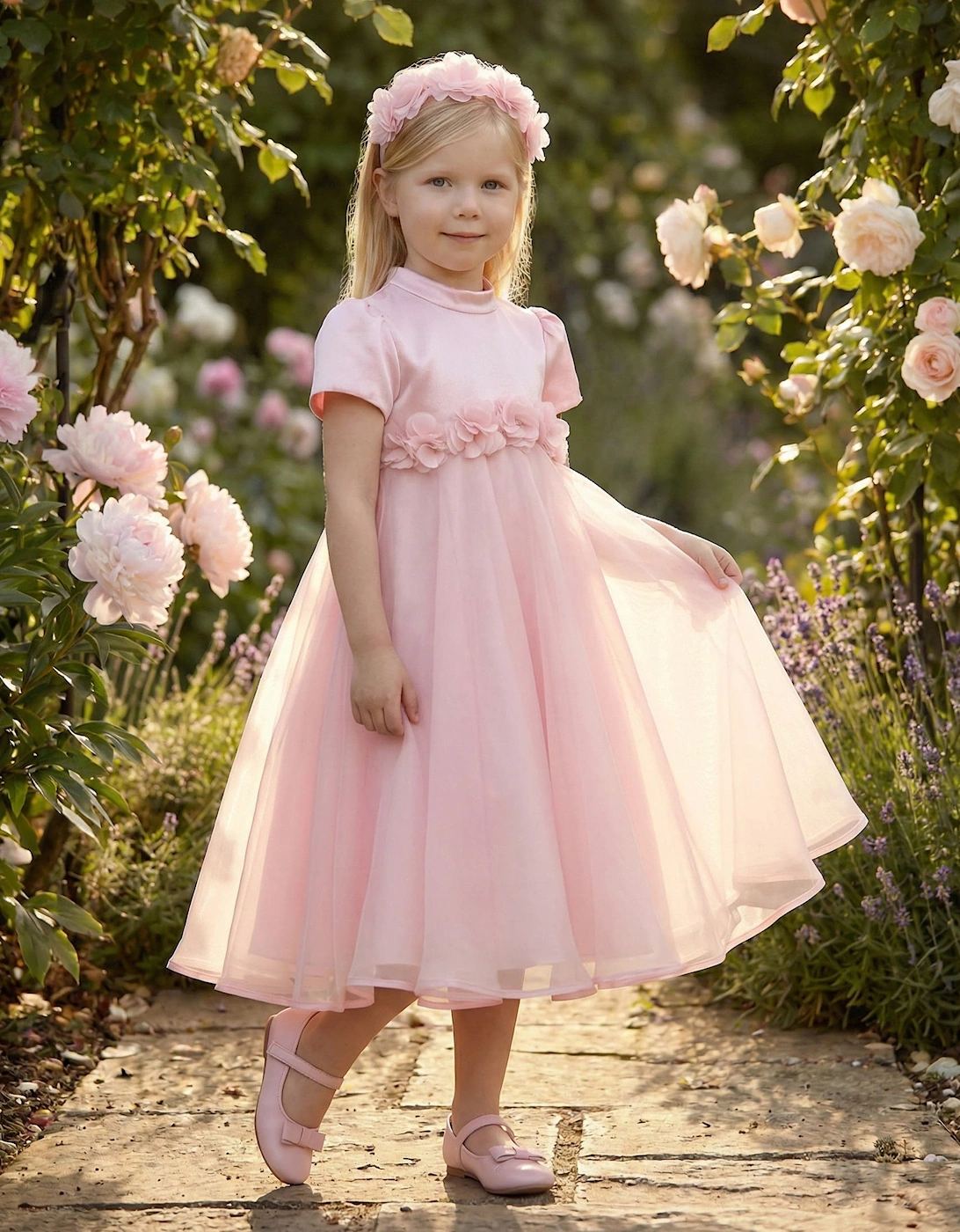 Girls Chiffon Flower Dress in Pink, 7 of 6