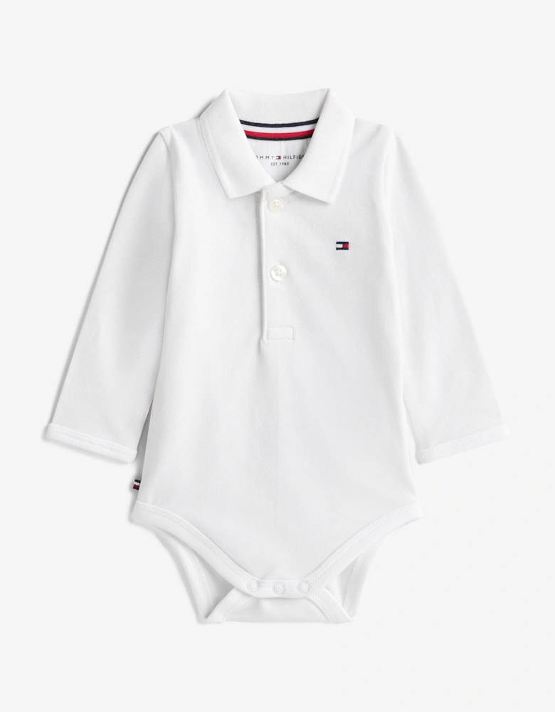 Baby Polo Bodysuit in White
