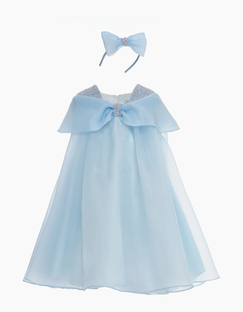 Girls Chiffon Large Bow Dress in Blue