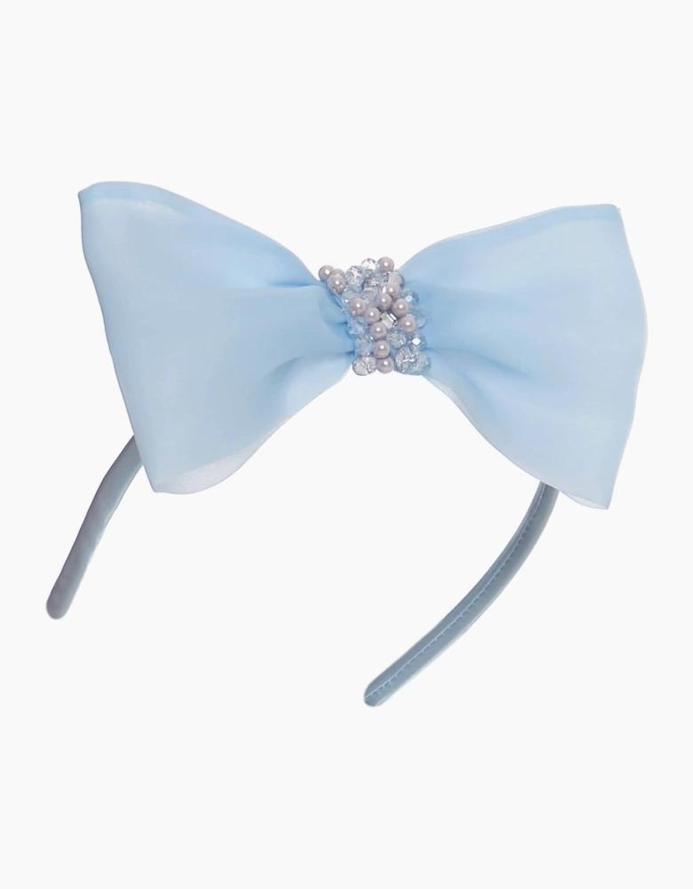 Girls Chiffon Large Bow Dress in Blue