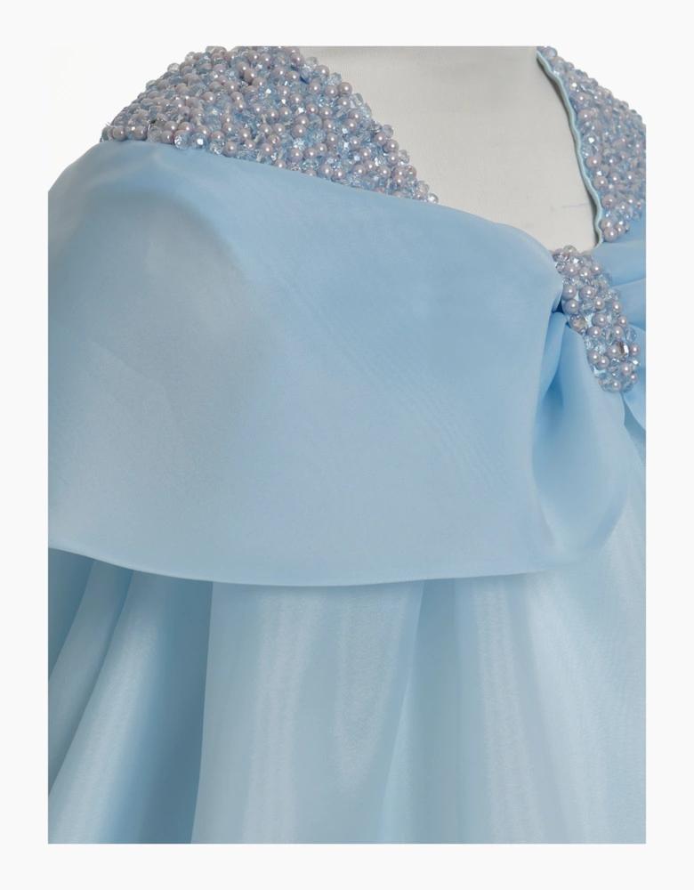 Girls Chiffon Large Bow Dress in Blue