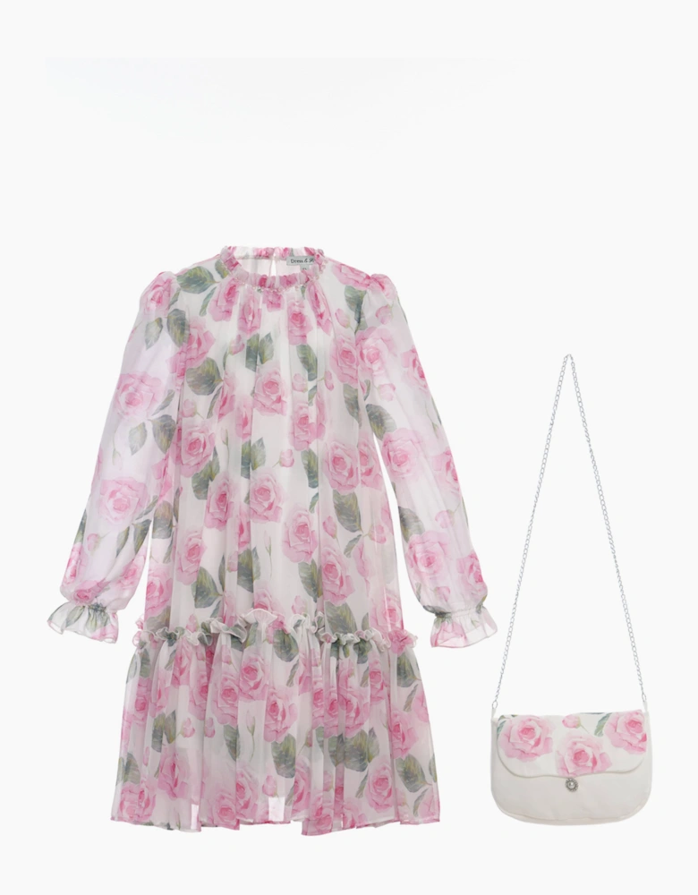 Girls Rose Occasion Dress with Bag in Ivory