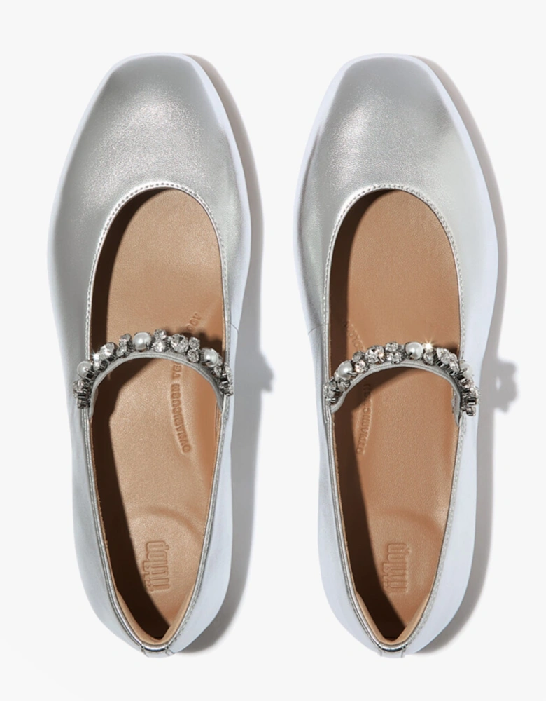 DELICATO PEARLS AND CRYSTAL Womens Slingback Sandals Silver
