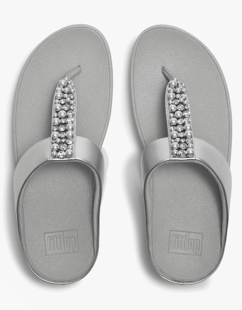 FINO PEARLS AND CRYSTAL Womens Toe-Post Sandals Silver