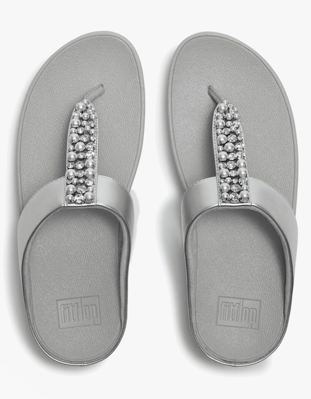 FINO PEARLS AND CRYSTAL Womens Toe-Post Sandals Silver