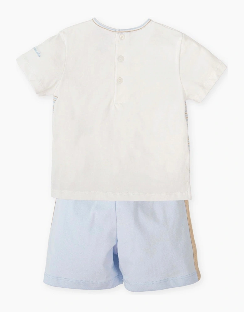 Boys Pale Blue Beige Stripe Jersey Short Set
