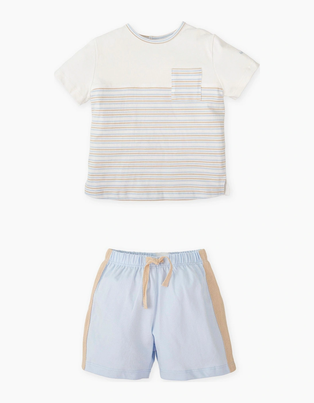 Boys Pale Blue Beige Stripe Jersey Short Set