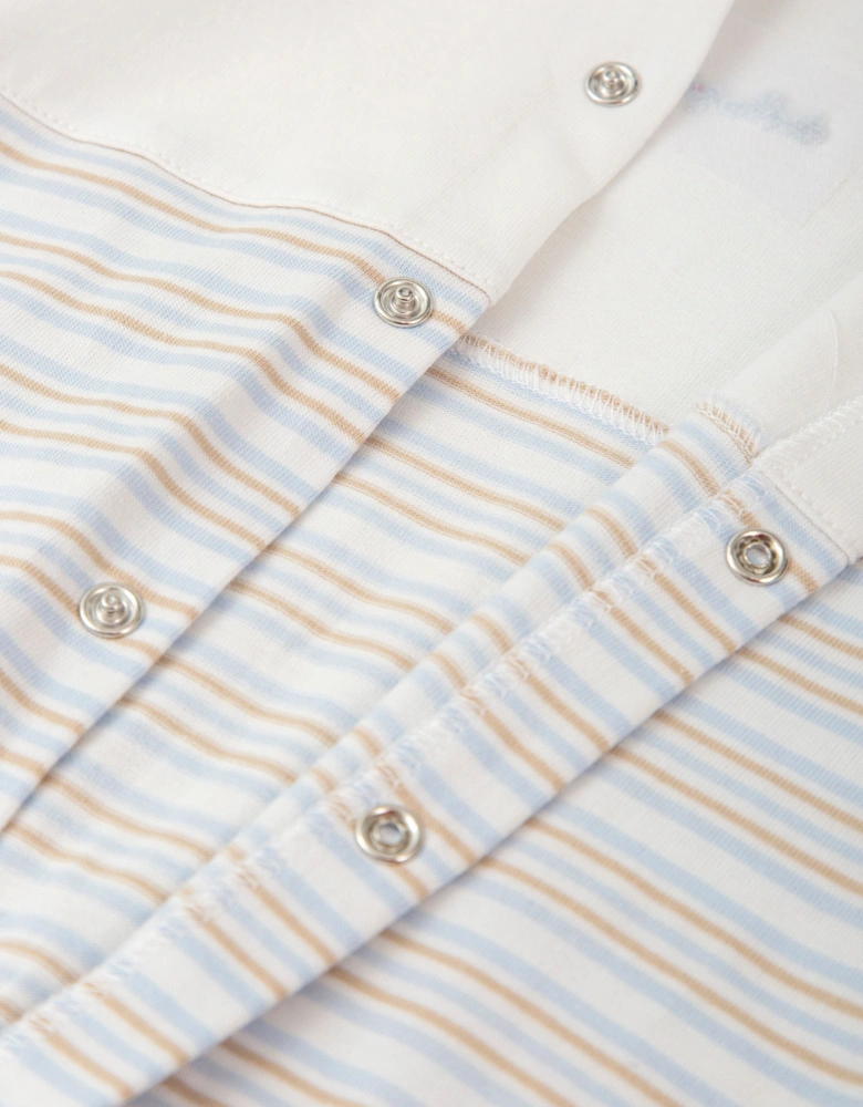 Boys Pale Blue Beige Stripe Jersey Babygrow