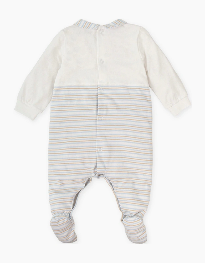Boys Pale Blue Beige Stripe Jersey Babygrow