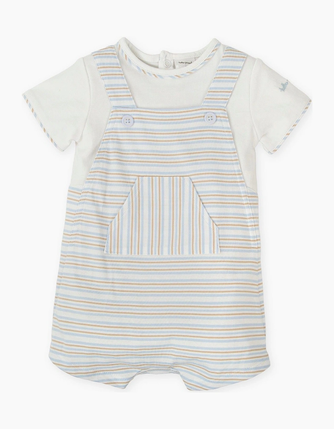 Boys Pale Blue Beige Stripe Jersey Romper, 4 of 3