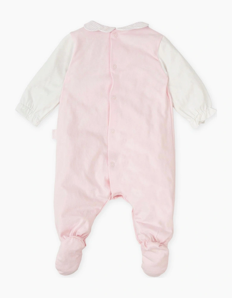 Girls Pale Pink Stripe Jersey Babygrow