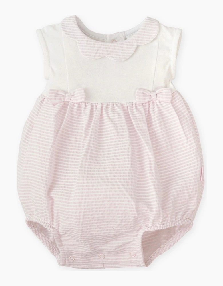 Girls Pale Pink Stripe Bubble Romper