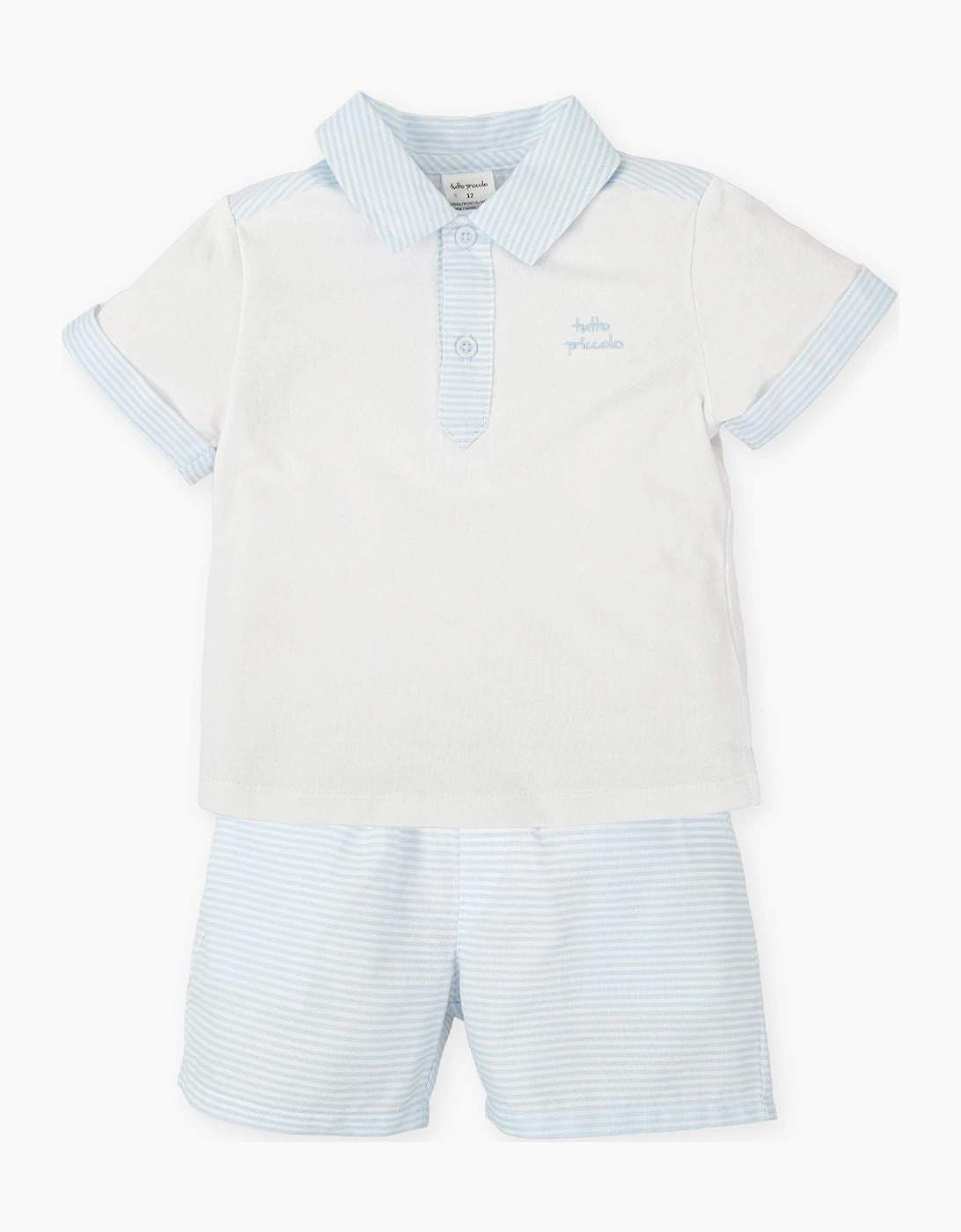Boys Pale Blue Stripe Jersey Polo Short Set, 4 of 3