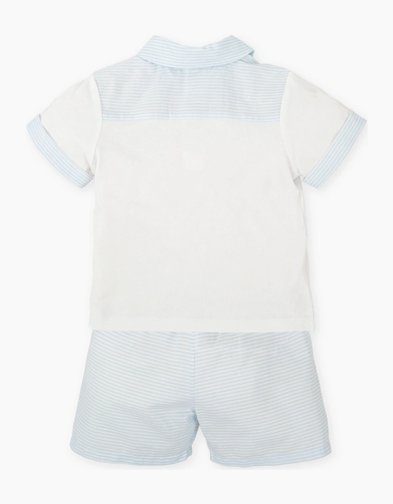 Boys Pale Blue Stripe Jersey Polo Short Set