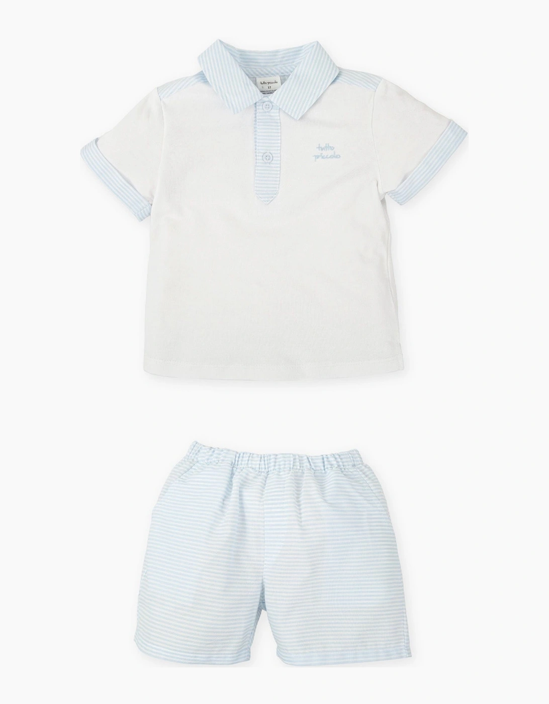 Boys Pale Blue Stripe Jersey Polo Short Set