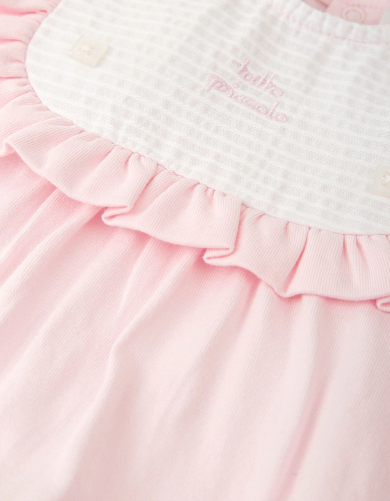 Girls Pale Pink Jersey Frilled Bib Romper