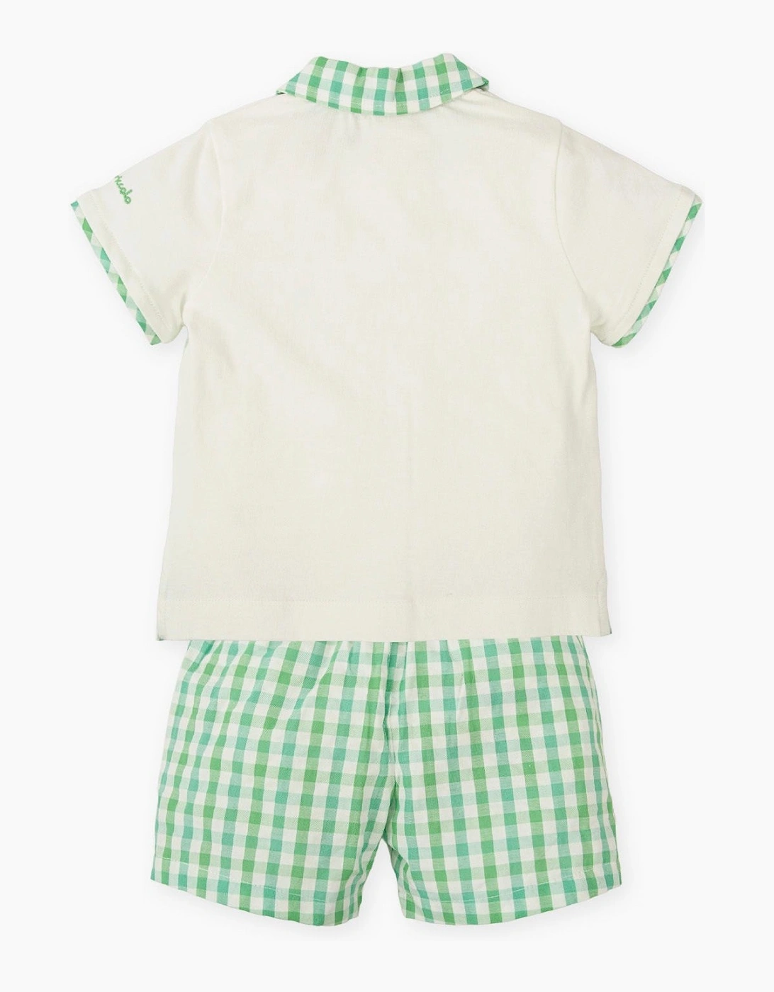 Boys Green Gingham Jersey Polo Short Set
