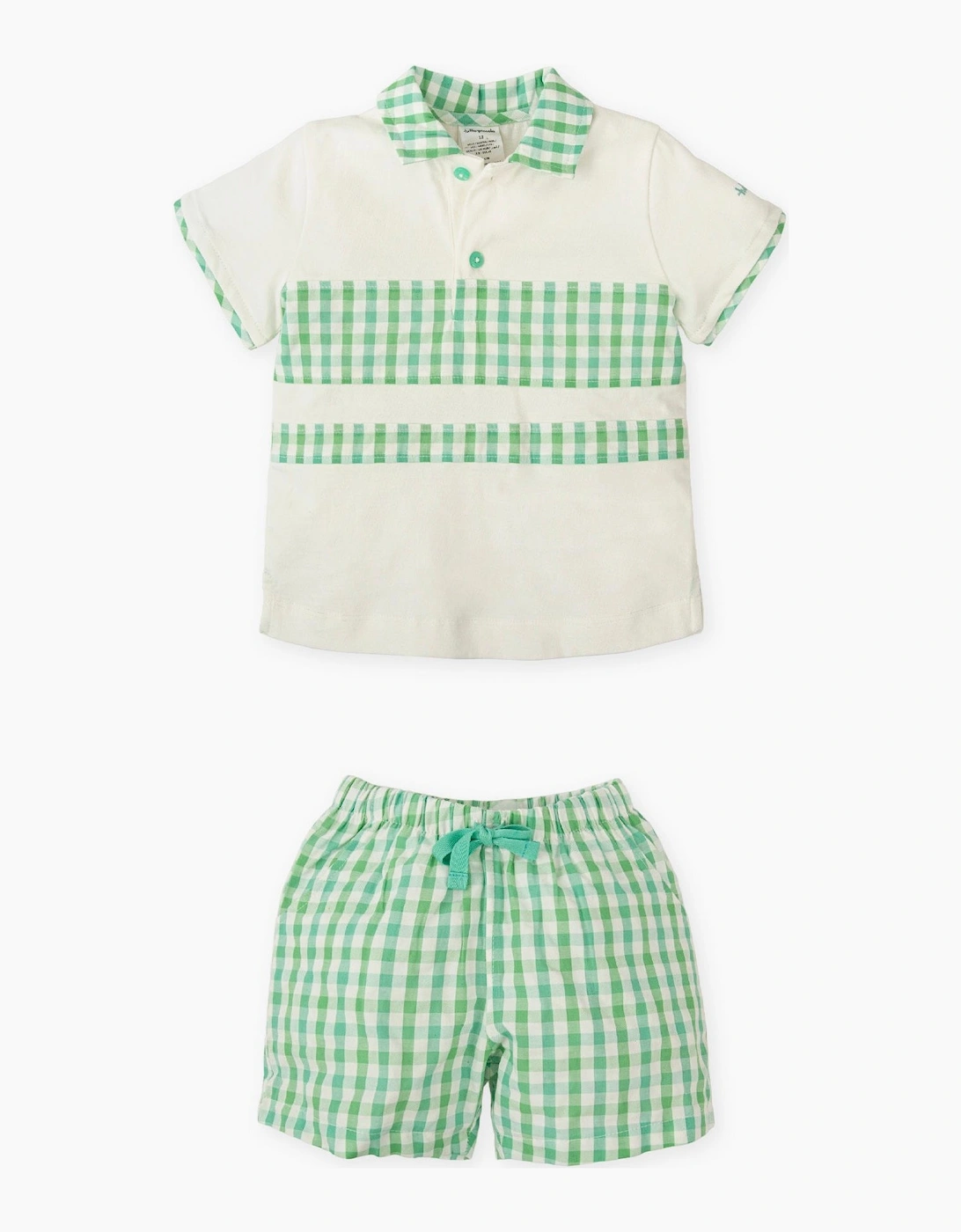 Boys Green Gingham Jersey Polo Short Set