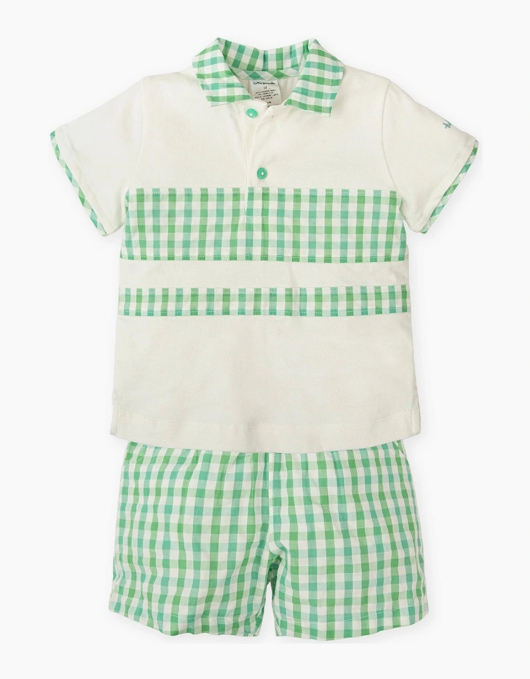 Boys Green Gingham Jersey Polo Short Set, 4 of 3