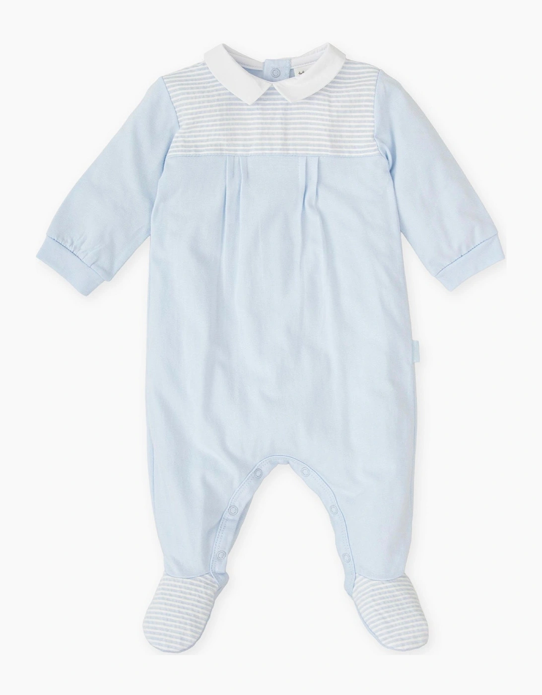 Boys Pale Blue Stripe Jersey Babygrow, 4 of 3