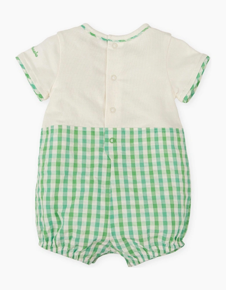 Boys Green Gingham Jersey Romper