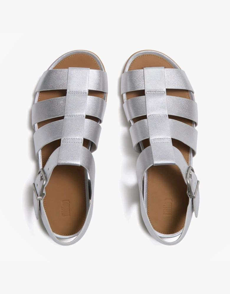 GRACIE LEATHER Womens Ankle Strap Sandals Silver