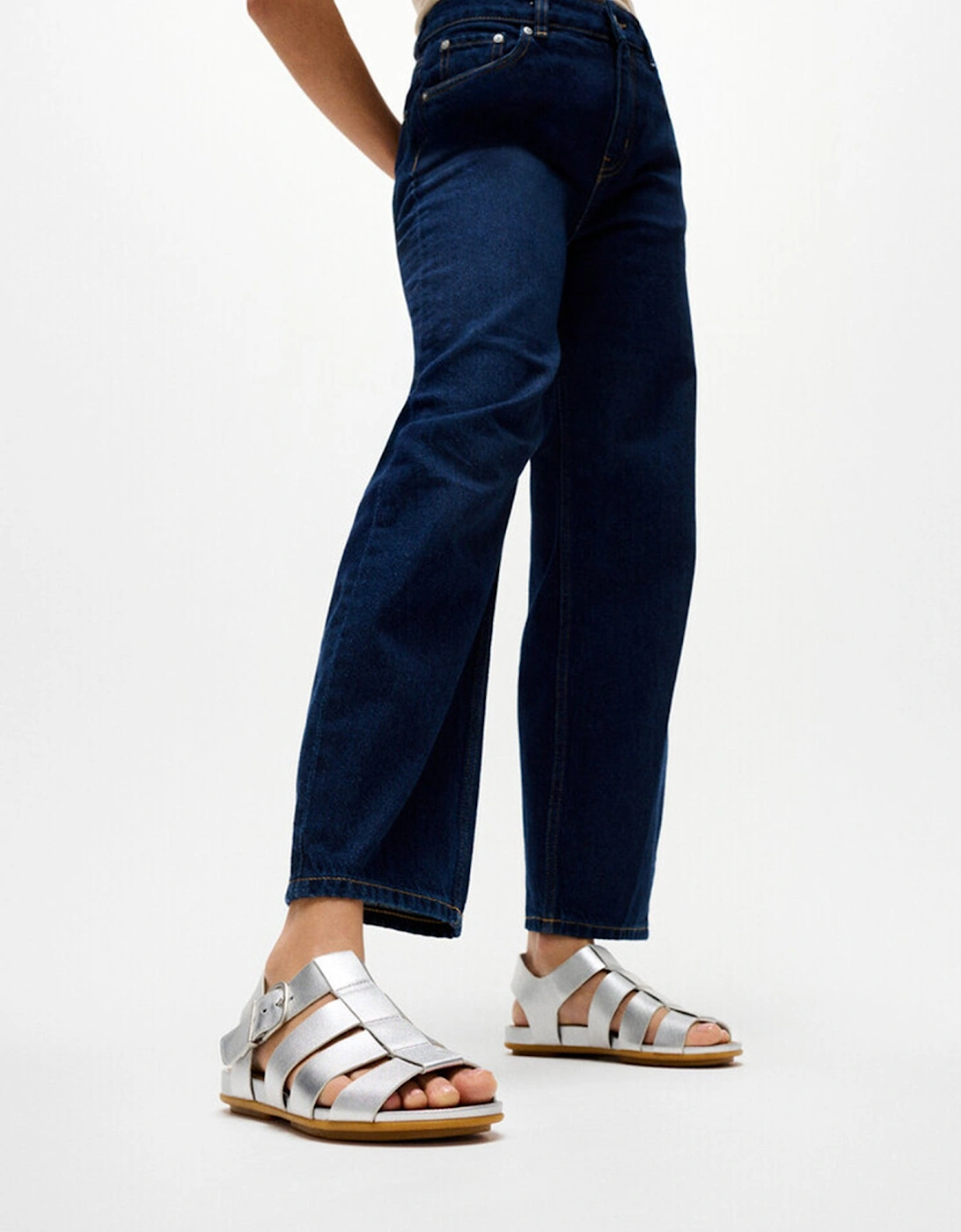 GRACIE LEATHER Womens Ankle Strap Sandals Silver