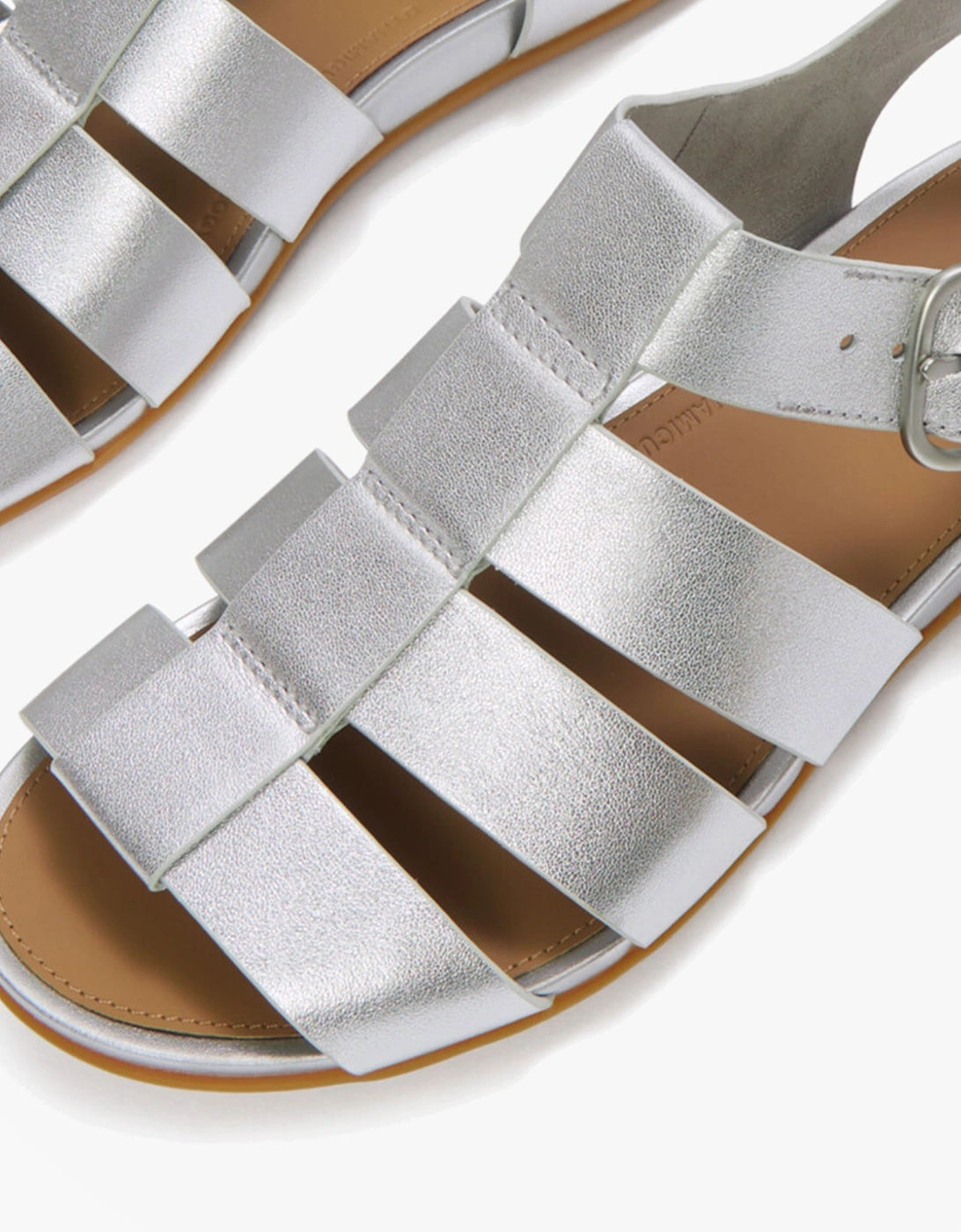 GRACIE LEATHER Womens Ankle Strap Sandals Silver