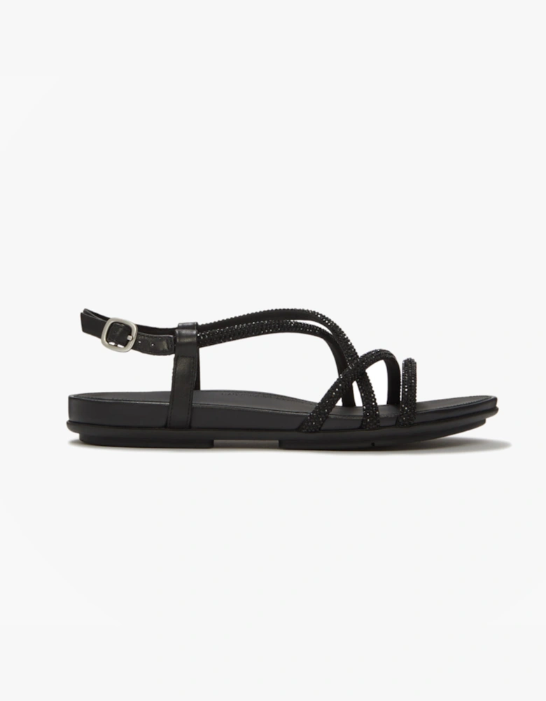 GRACIE CRYSTAL Womens Cross Strap Sandals All Black