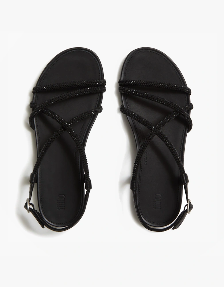 GRACIE CRYSTAL Womens Cross Strap Sandals All Black