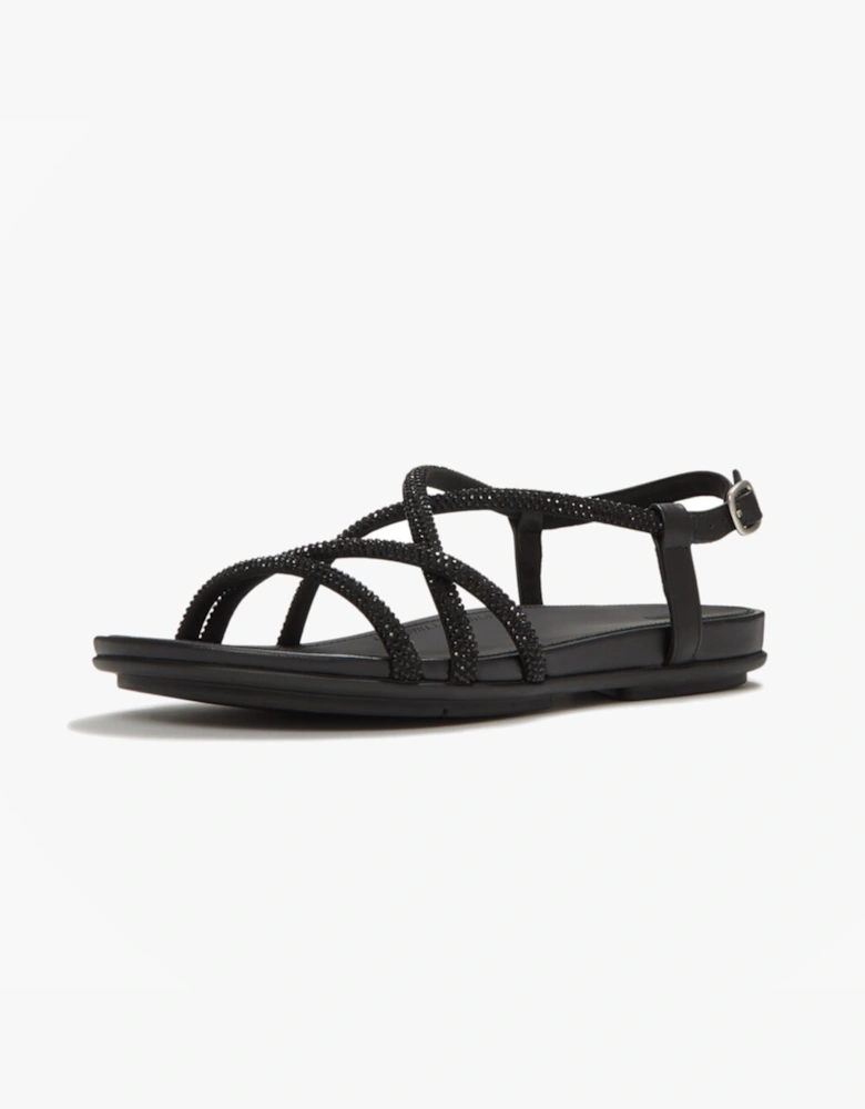 GRACIE CRYSTAL Womens Cross Strap Sandals All Black