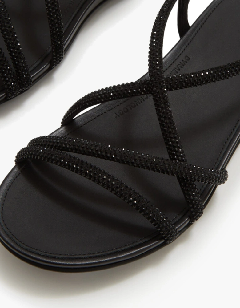 GRACIE CRYSTAL Womens Cross Strap Sandals All Black